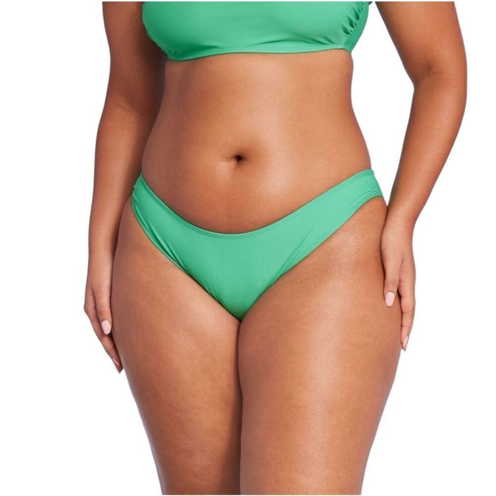 NEW Wild Fable Green Scoop Front Low-Rise High Leg Cheeky Bikini Bottom L